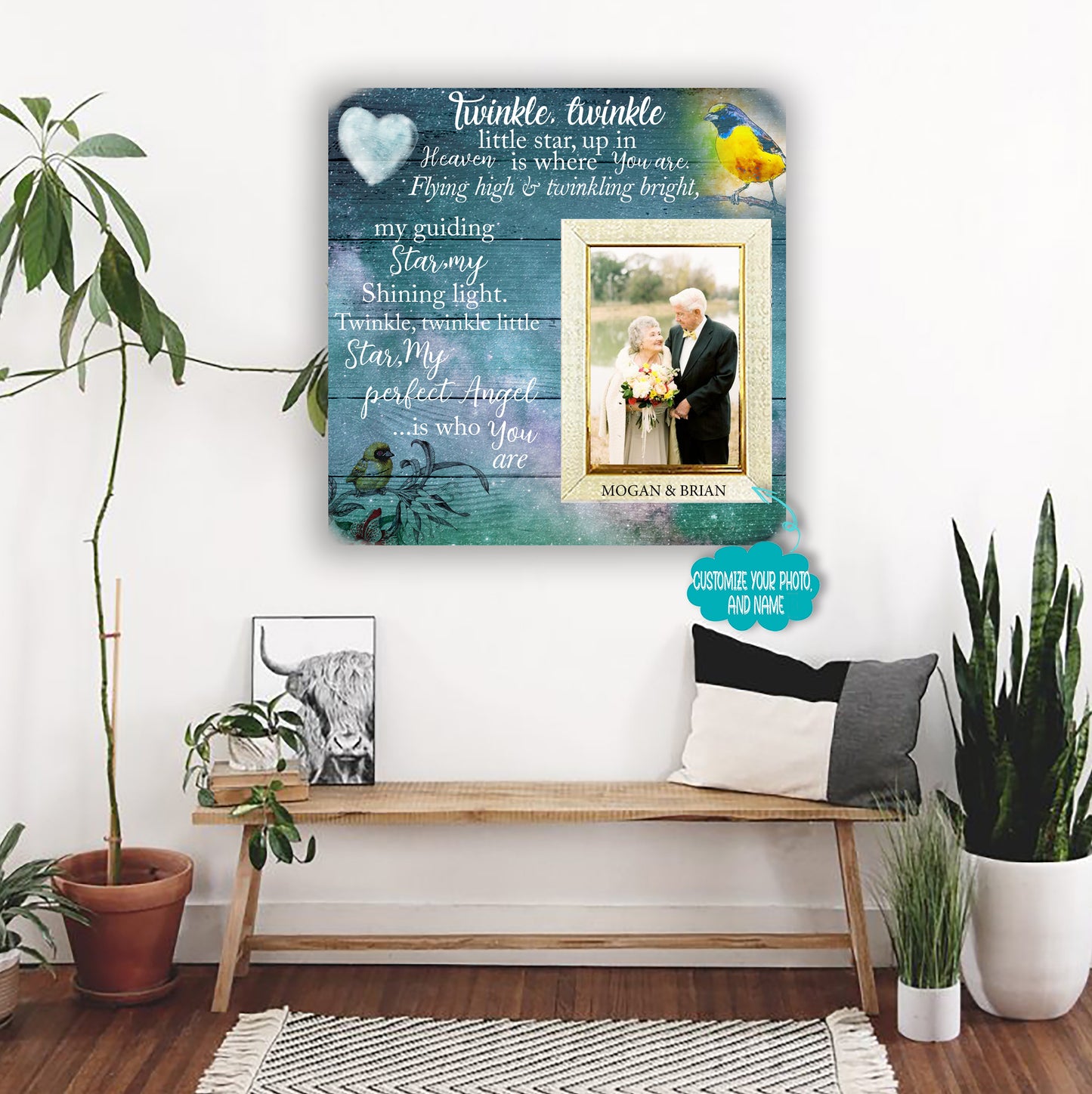 Twinkle twinkle little star, up in Memorial Picture Frame - Keepsake Plaque That Holds a custom Photo - Sympathy Gift to Tribute The Loss of a Loved One