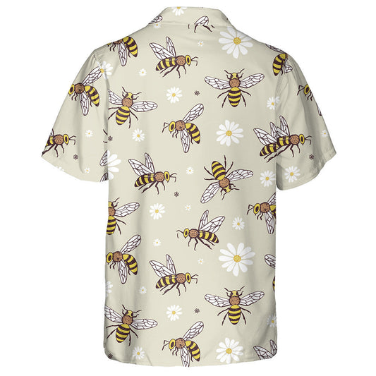 Flying Cartoon Bees And Flowers On Grey Hawaiian Shirt, Hawaiian Shirt Gift, Christmas Gift