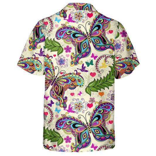 Colorful Vintage Butterfly Flowers And Hearts Hawaiian Shirt,Hawaiian Shirt Gift, Christmas Gift