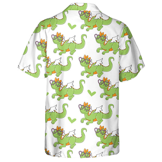 Green Dragon Flies On White Background Hawaiian Shirt,Hawaiian Shirt Gift, Christmas Gift