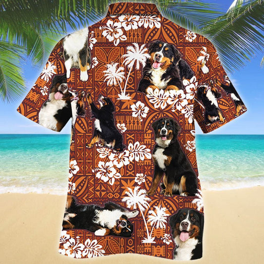 Cute Design Bernese Mountain Dog Red Tribal Pattern Hawaiian Shirt, Hawaiian Shirt Gift, Christmas Gift