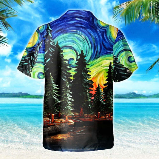 Oil Painting Camping Starry Night Design Hawaiian Shirt,Hawaiian Shirt Gift, Christmas Gift
