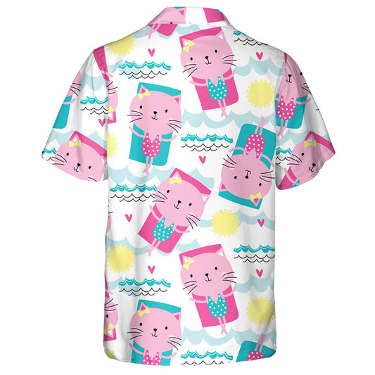 Funny Cat On Floating Air Mattress Hawaiian Shirt,Hawaiian Shirt Gift, Christmas Gift