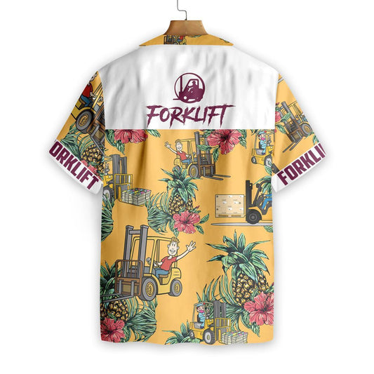 Forklift Pineapple Seamless Pattern Gold Design Hawaiian Shirt,Hawaiian Shirt Gift, Christmas Gift