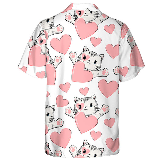 Valentine's Day Cat And Heart In Face Hawaiian Shirt, Hawaiian Shirt Gift, Christmas Gift