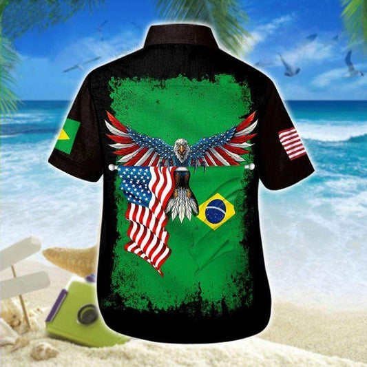 America And Brazil Rico Eagle Flag Design Hawaiian Shirt, Hawaiian Shirt Gift, Christmas Gift