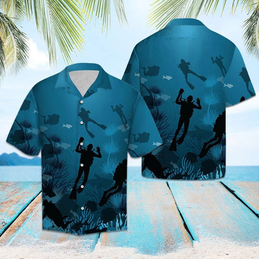 Black Scuba Diving Awesome Job Undersea Life Themed Hawaiian Shirt, Hawaiian Shirt Gift, Christmas Gift