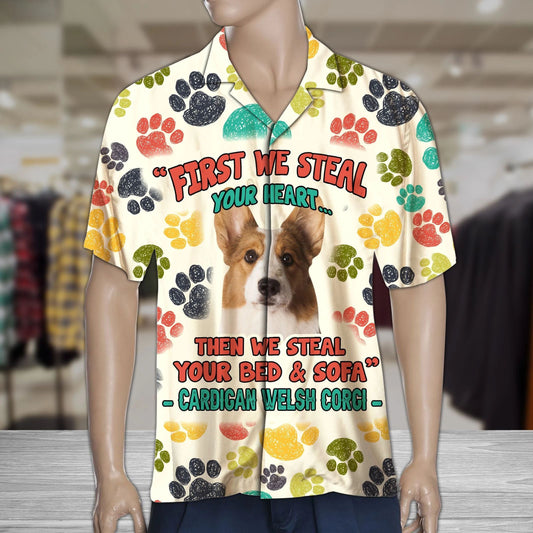 Lapaí Dathúla Cardigan Corgi Breatnaise Goid Do Chroí Léine Haváís, Bronntanas Léine Haváíais, Bronntanas Nollag