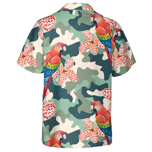 Trendy Painting Of Parrot Canna Flowers On Camo Background Hawaiian Shirt, Hawaiian Shirt Gift, Christmas Gift