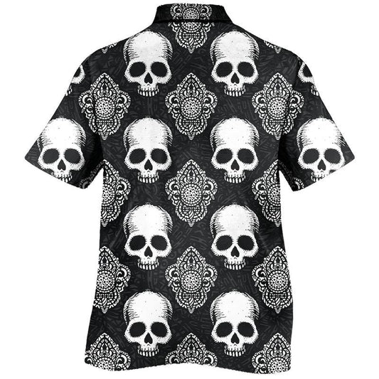 Patrún Skull Siúcra Bán Cúlra Uafásach Dearadh Léine Haváís, Bronntanas Léine Haváís, Bronntanas Nollag