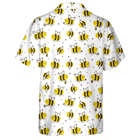 Hand Drawn Cute Honey Bees On White Hawaiian Shirt, Hawaiian Shirt Gift, Christmas Gift
