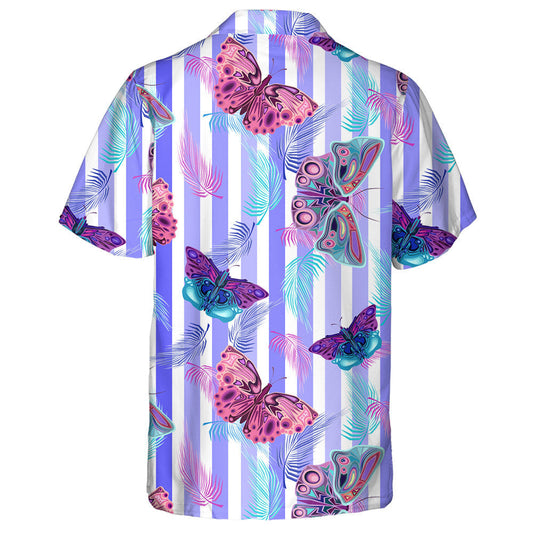 Téama Pretty Mystical Féileacán Agus Duilleoga pailme ar Léine Haváís stiallacha, Bronntanas Léine Haváís, Bronntanas Nollag