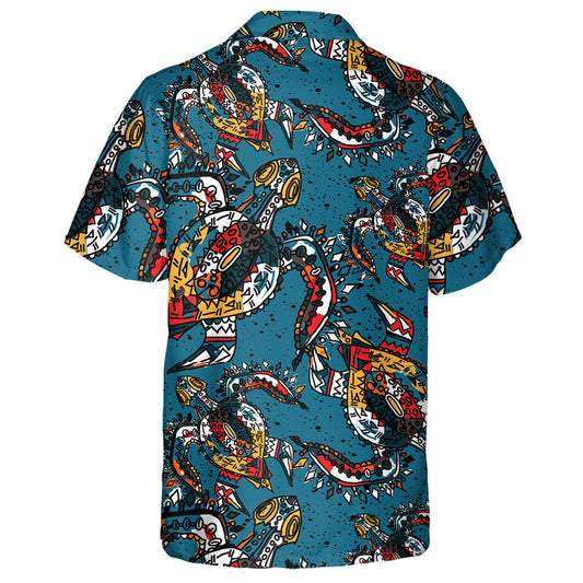 Colorful Abstract Hand Drawn Tribal Turtles Hawaiian Shirt, Hawaiian Shirt Gift, Christmas Gift