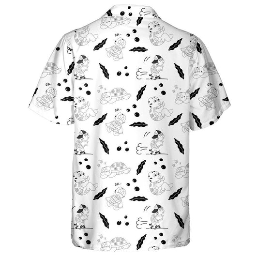 Black And White Cute Characters Of Turtles On Rollers Hawaiian Shirt, Hawaiian Shirt Gift, Christmas Gift