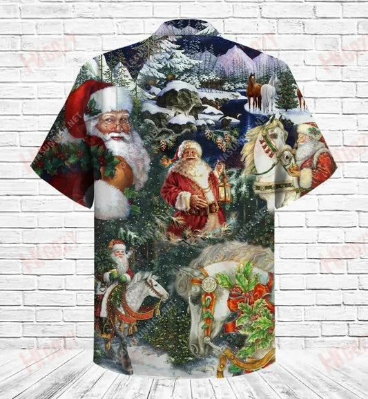 Christmas Horses Short Short Sleeve Shirt Ocean Hawaiian T Shirts Vintage Hawaiian Shirts Crazy Shirts Hawaii_Hawaiian Shirt Gift, Christmas Gift