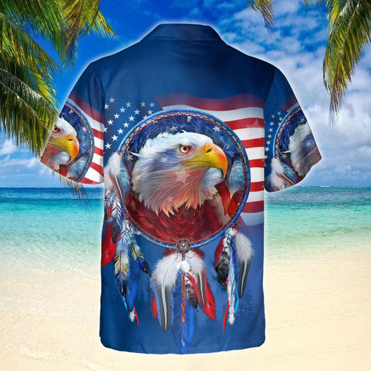 Medium Blue Design Hawaiian Shirt American Eagle Dreamcatcher,Hawaiian Shirt Gift, Christmas Gift