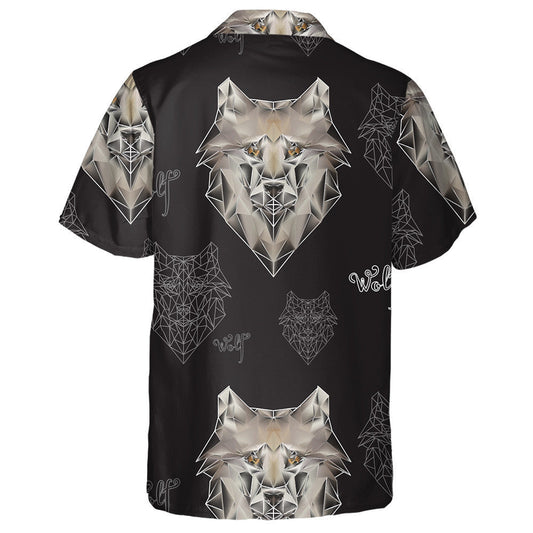Texture Wolf Head Polygons On Black Hawaiian Shirt,Hawaiian Shirt Gift, Christmas Gift