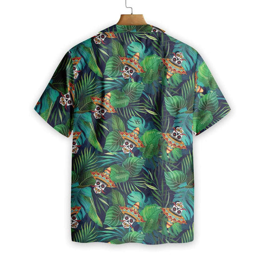 Green Aloha Mexican Skull Background Hawaiian Shirt,Hawaiian Shirt Gift, Christmas Gift