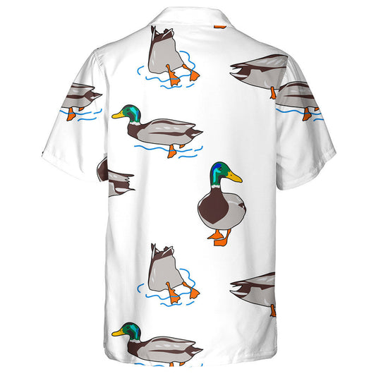 Hand Drawn Ducks Under Water On White Hawaiian Shirt, Hawaiian Shirt Gift, Christmas Gift