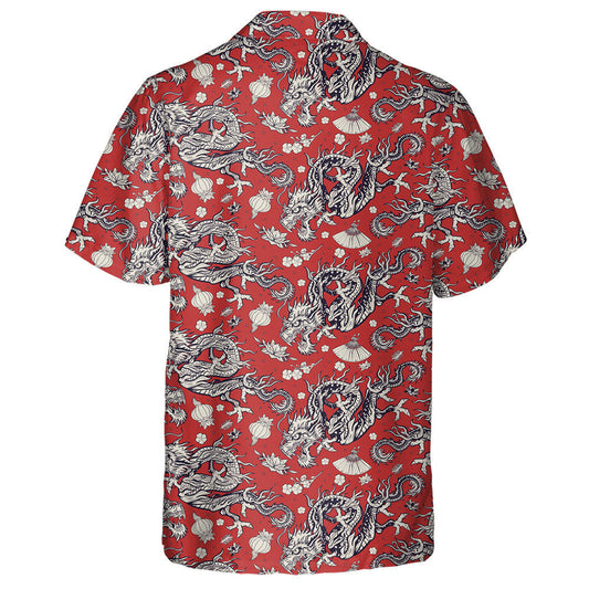 Chinese Dragons Red Lantern And Lotus Flowers Hawaiian Shirt, Hawaiian Shirt Gift, Christmas Gift