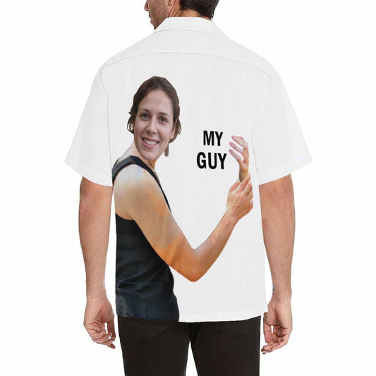 Hug My Guy Cúlra Bán Léine Haváise Grianghraf Saincheaptha, Bronntanas Léine Haváíais, Bronntanas Nollag