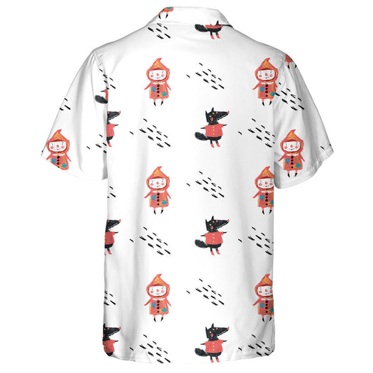 Red Hood And Wolf On White Background Hawaiian Shirt, Hawaiian Shirt Gift, Christmas Gift