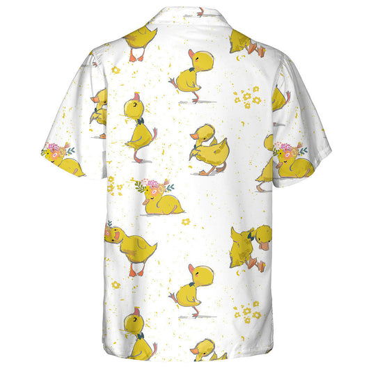 Little Duckling Playing With Flower On White Hawaiian Shirt, Hawaiian Shirt Gift, Christmas Gift