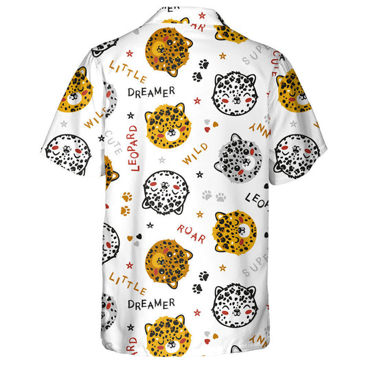 Modern Trendy Leopard Cat Face On White Hawaiian Shirt, Hawaiian Shirt Gift, Christmas Gift