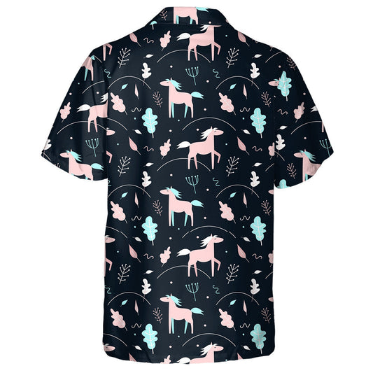 Pink Horses And Plants On A Dark Background Hawaiian Shirt, Hawaiian Shirt Gift, Christmas Gift