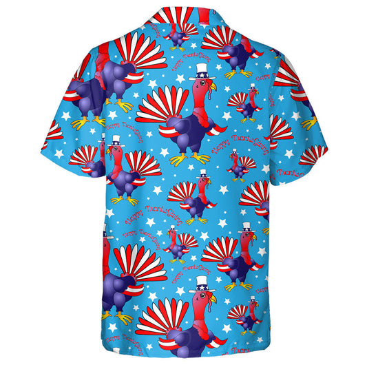 Happy Thanksgiving Cartoon Tturkey With National Flag Hawaiian Shirt, Hawaiian Shirt Gift, Christmas Gift