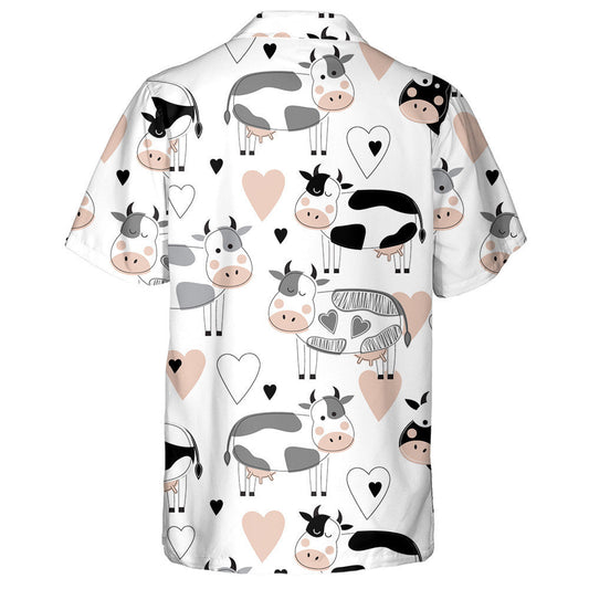 Doodle Style Cute Different Cows And Hearts Hawaiian Shirt, Hawaiian Shirt Gift, Christmas Gift