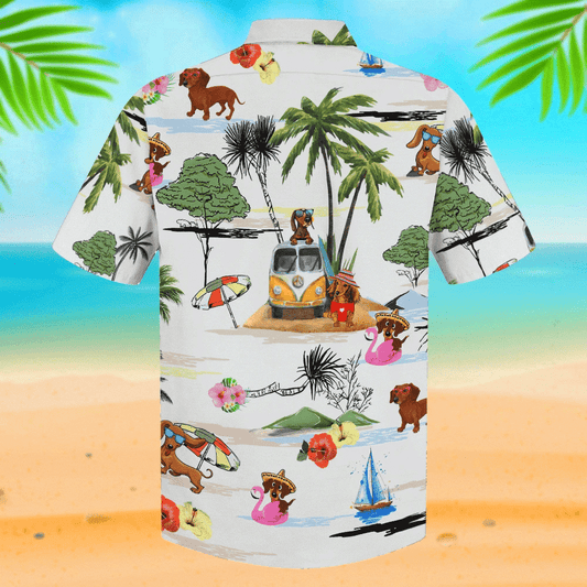 Beach And Dachshunds Cute Beach Cartoon Hawaiian Shirt, Hawaiian For Gift
