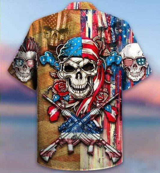 Patriotic Flower Skull Crazy Background Design Hawaiian Shirt,Hawaiian Shirt Gift, Christmas Gift