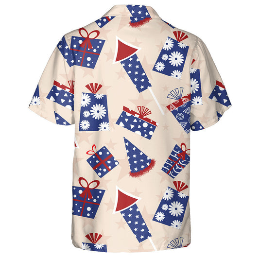 Surprised Gift Boxes And Fireworks On Beige Background Hawaiian Shirt, Hawaiian Shirt Gift, Christmas Gift