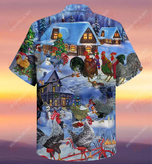 Chickens Merry Christmas Short Short Sleeve Shirt Summer Short Sleeve Custom Hawaiian Shirts Funny Hawaiian Shirts_Hawaiian Shirt Gift, Christmas Gift