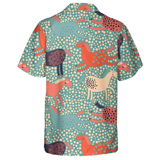 Funny Cartoon Horses In Dot Field Hawaiian Shirt,Hawaiian Shirt Gift, Christmas Gift
