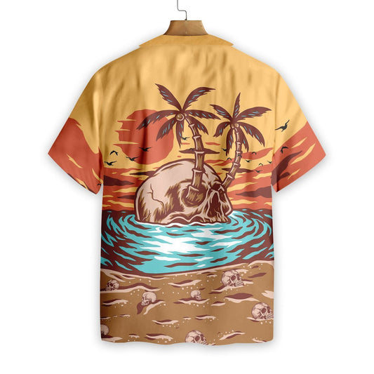 Grey Skull Summer Beach Pattern Hawaiian Shirt,Hawaiian Shirt Gift, Christmas Gift
