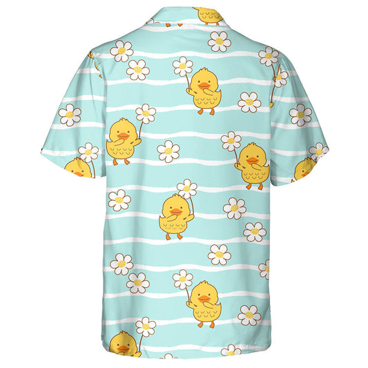 Little Ducks And Daisy Flower On Green Wave Hawaiian Shirt, Hawaiian Shirt Gift, Christmas Gift
