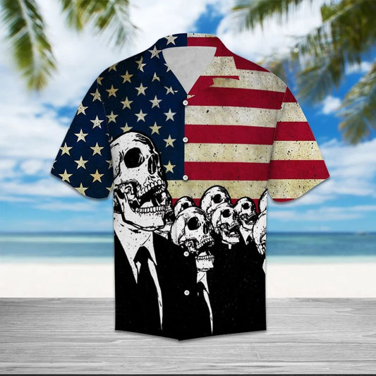 Skull Man With Grunge Flag Hawaiian Shirt,Hawaiian Shirt Gift, Christmas Gift