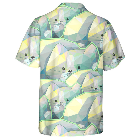 Cute Cartoon Polygon Cat Doodle Background Hawaiian Shirt, Hawaiian Shirt Gift, Christmas Gift