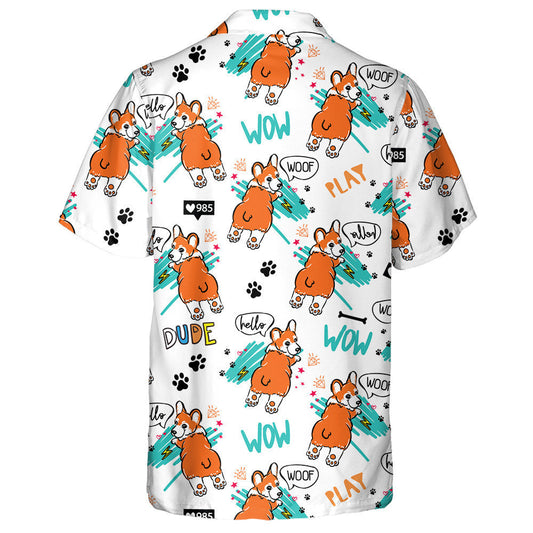 Cartoon Corgi Dog Design Isolated Background Hawaiian Shirt, Hawaiian Shirt Gift, Christmas Gift