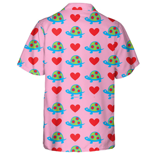 Green Turtles And Red Heart On Pink Hawaiian Shirt, Hawaiian Shirt Gift, Christmas Gift