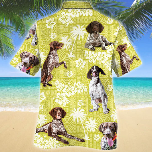 Loyal Dog German Shorthaired Pointer Yellow Tribal Pattern Hawaiian Shirt, Hawaiian Shirt Gift, Christmas Gift