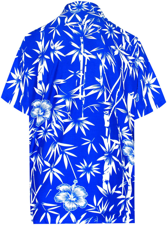 White Hibiscus And Bamboo On Blue Hawaiian Shirt, Hwaiian For Gift
