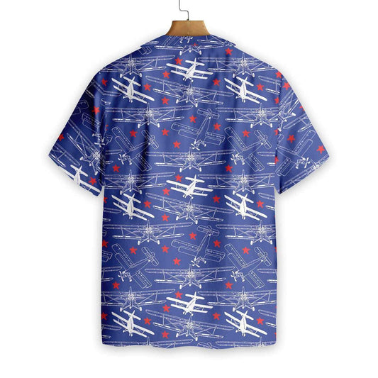 Retro Airplane With Stars Pattern Hawaiian Shirt,Hawaiian Shirt Gift, Christmas Gift