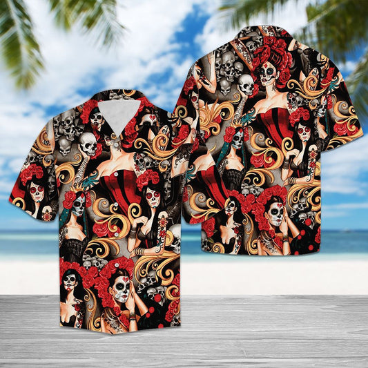 Sexy Girls Day Of The Dead Doodle Art Pattern Léine Haváís, Bronntanas Léine Haváís, Bronntanas Nollag