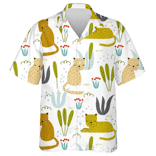 Wild Animals Leopard In Simple Cartoon Hawaiian Shirt, Hwaiian For Gift