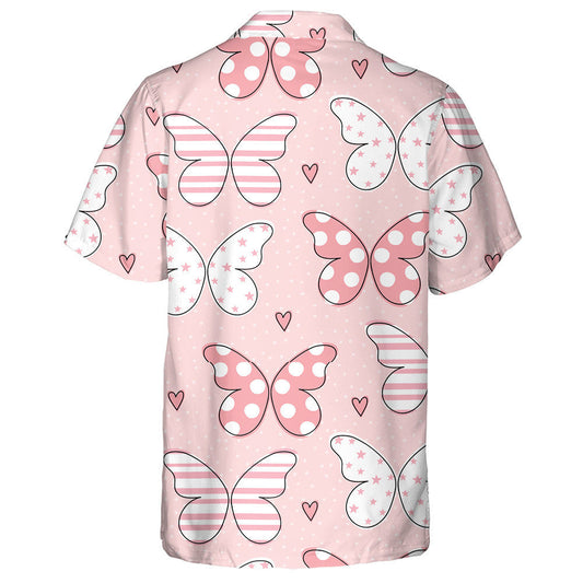 Colorful Lovely Pink Butterflies On Dot Pink Hawaiian Shirt, Hawaiian Shirt Gift, Christmas Gift