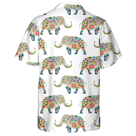 Colorful Elephant Decorated Mandala On White Background Hawaiian Shirt, Hawaiian Shirt Gift, Christmas Gift