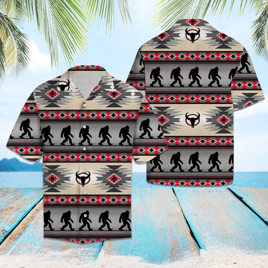 Black Bigfoot Native American Borders Pattern Hawaiian Shirt,Hawaiian Shirt Gift, Christmas Gift